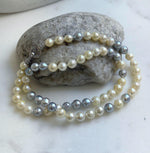 Elly’s 7-7.6mm 62pcs Akoya Silver Golden Ocean pearls necklace choker:  Extreme luster mirrored, knotted 20.1”, S925 silver necklace. gift for her