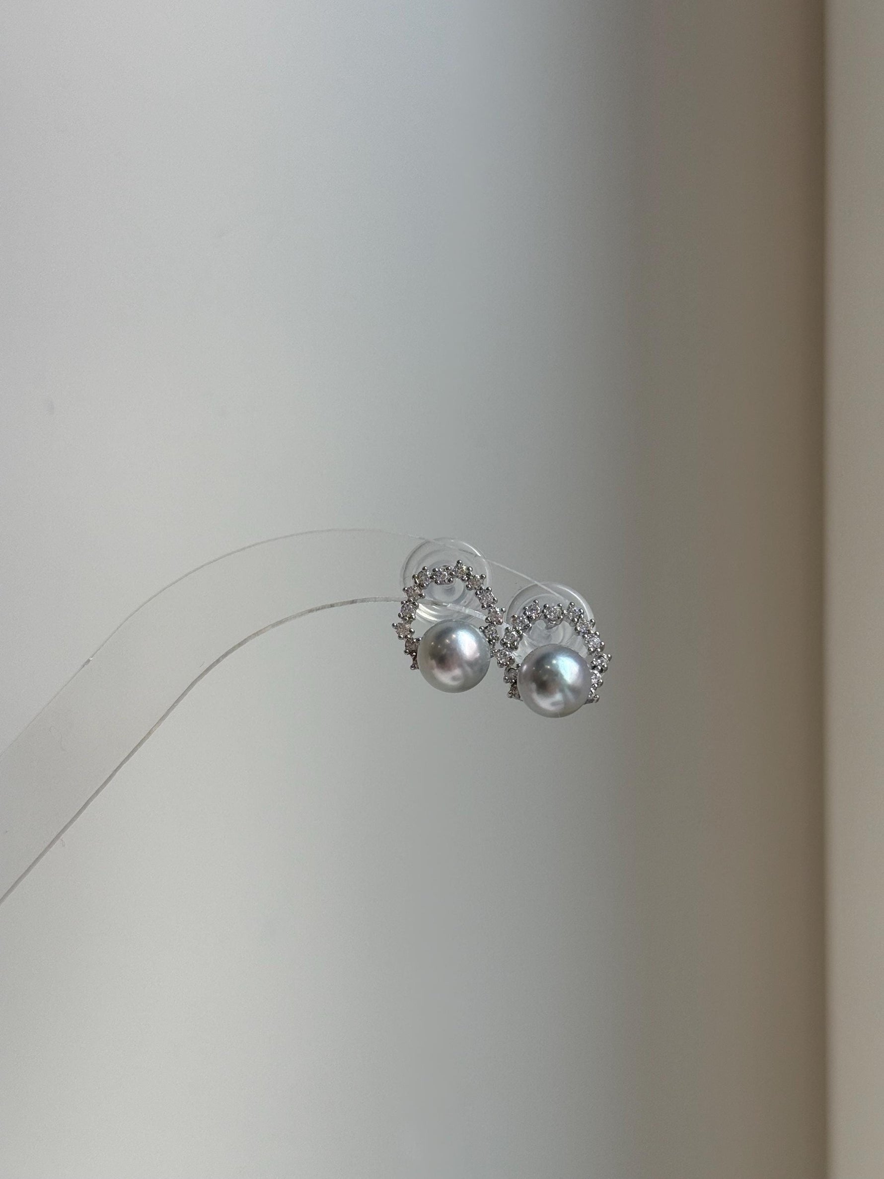 Elly’s 7.3mm Japanese Akoya ocean pearls Floral Ring Earrings Studs: Extreme luster mirrored, Blue silver pearls, S925 silver earrings. gift for her