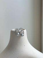 Elly’s 7.3mm Japanese Akoya ocean pearls Floral Ring Earrings Studs: Extreme luster mirrored, Blue silver pearls, S925 silver earrings. gift for her