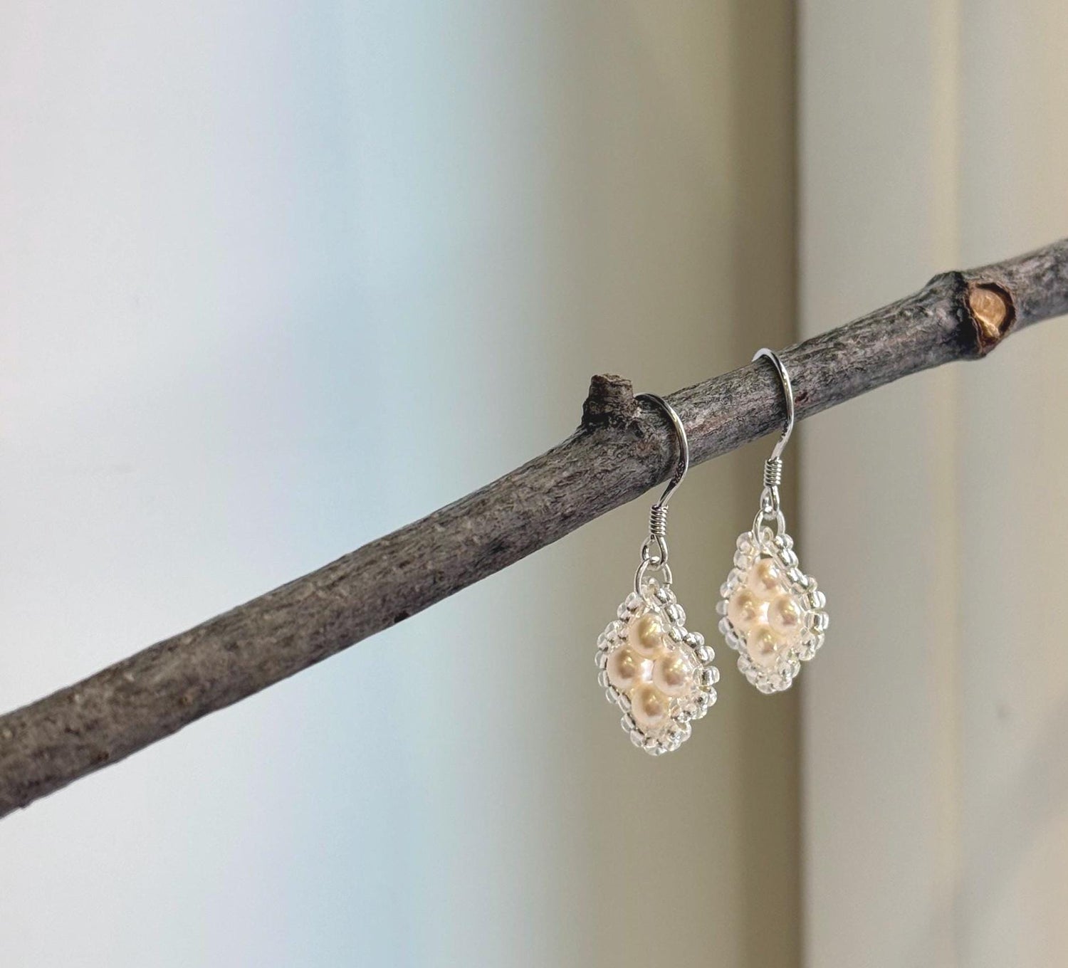 Elly’s Freshwater white Pearls Earrings hooks: Extreme luster Mirrored, 3.9mm, 2.8cm high, S925 silver cute earrings.