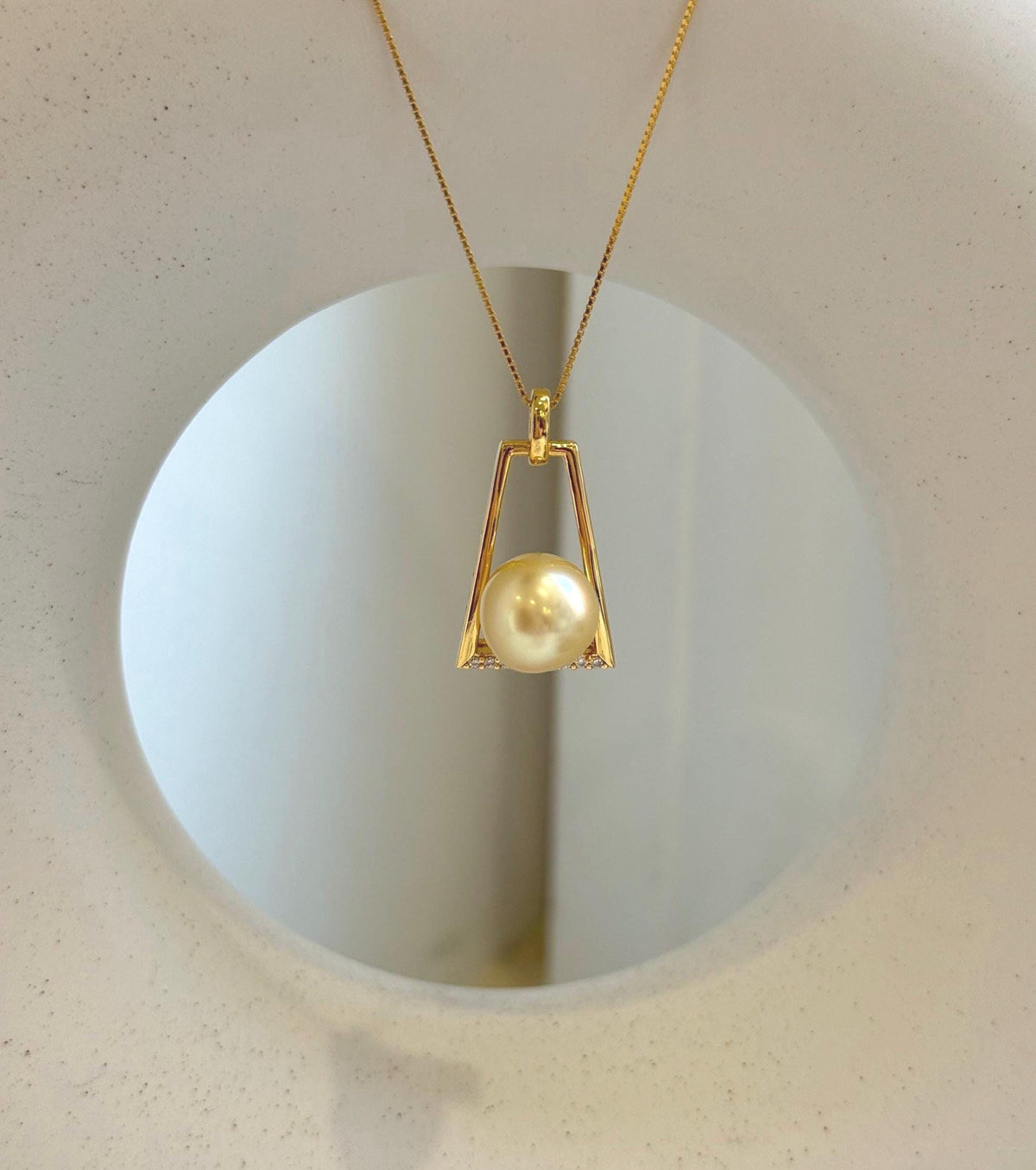 Elly’s 10.8mm South sea golden Pearl pendant: Extreme luster mirrored, ultra gold pearl, 2.6cm high, S925 silver Vintage pendant chain set. gift for her birthday