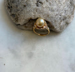Elly’s 10.8mm South sea pure golden ocean pearl Ring: Extreme luster mirrored, S925 silver with gold plated adjustable floral Ring. gift for her