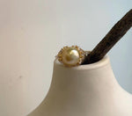 Elly’s 10.8mm South sea pure golden ocean pearl Ring: Extreme luster mirrored, S925 silver with gold plated adjustable floral Ring. gift for her