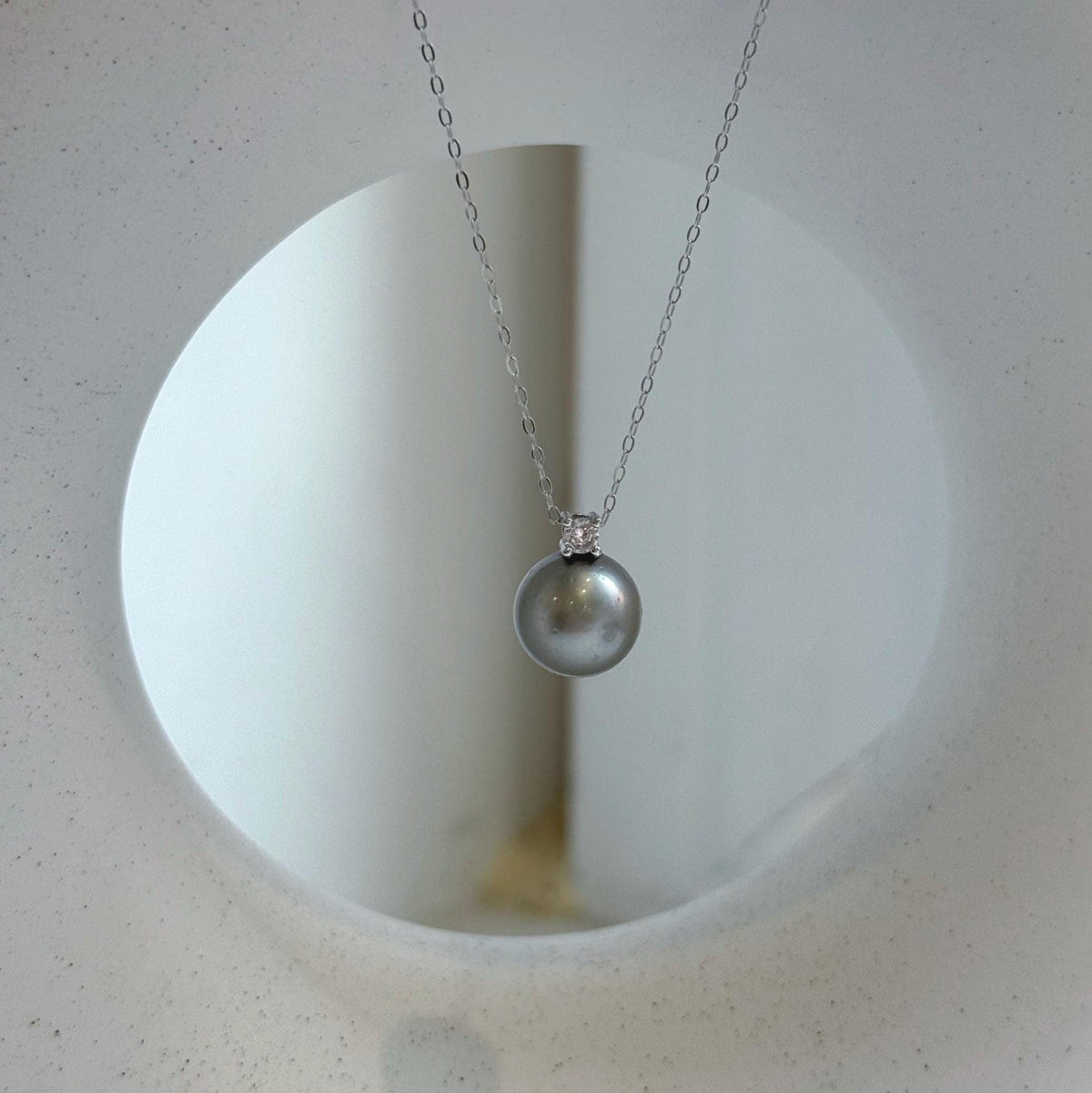 Elly’s 10.8mm Tahitian platinum ocean pearl pendant: Extreme luster mirrored, 1.4cm high, S925 silver pendant chain set. gift for her
