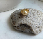 Elly’s 12.3mm South sea ultra golden ocean pearl Ring: Extreme luster mirrored, S925 silver with gold plated adjustable floral Ring. gift for her holiday
