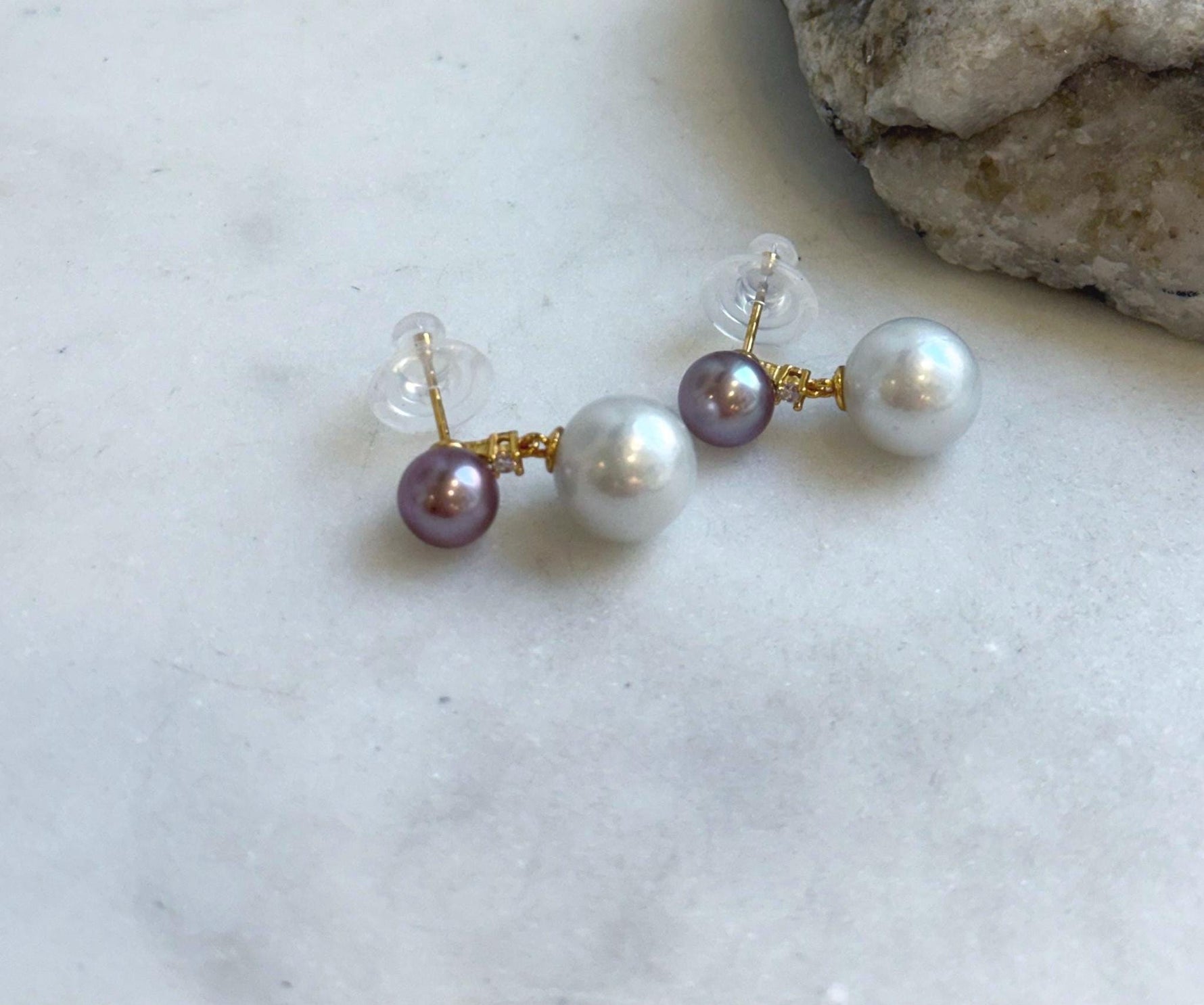 Elly’s 4pcs 7.4-10.8mm earrings: Strong luster, 2.2cm high, S925 silver earrings. gift for her
