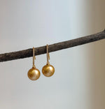 Elly’s 10.8mm Edison deep gold Pearls Earrings Hooks: Extreme luster Mirrored,  2.8cm high, S925 silver earrings. gift for her