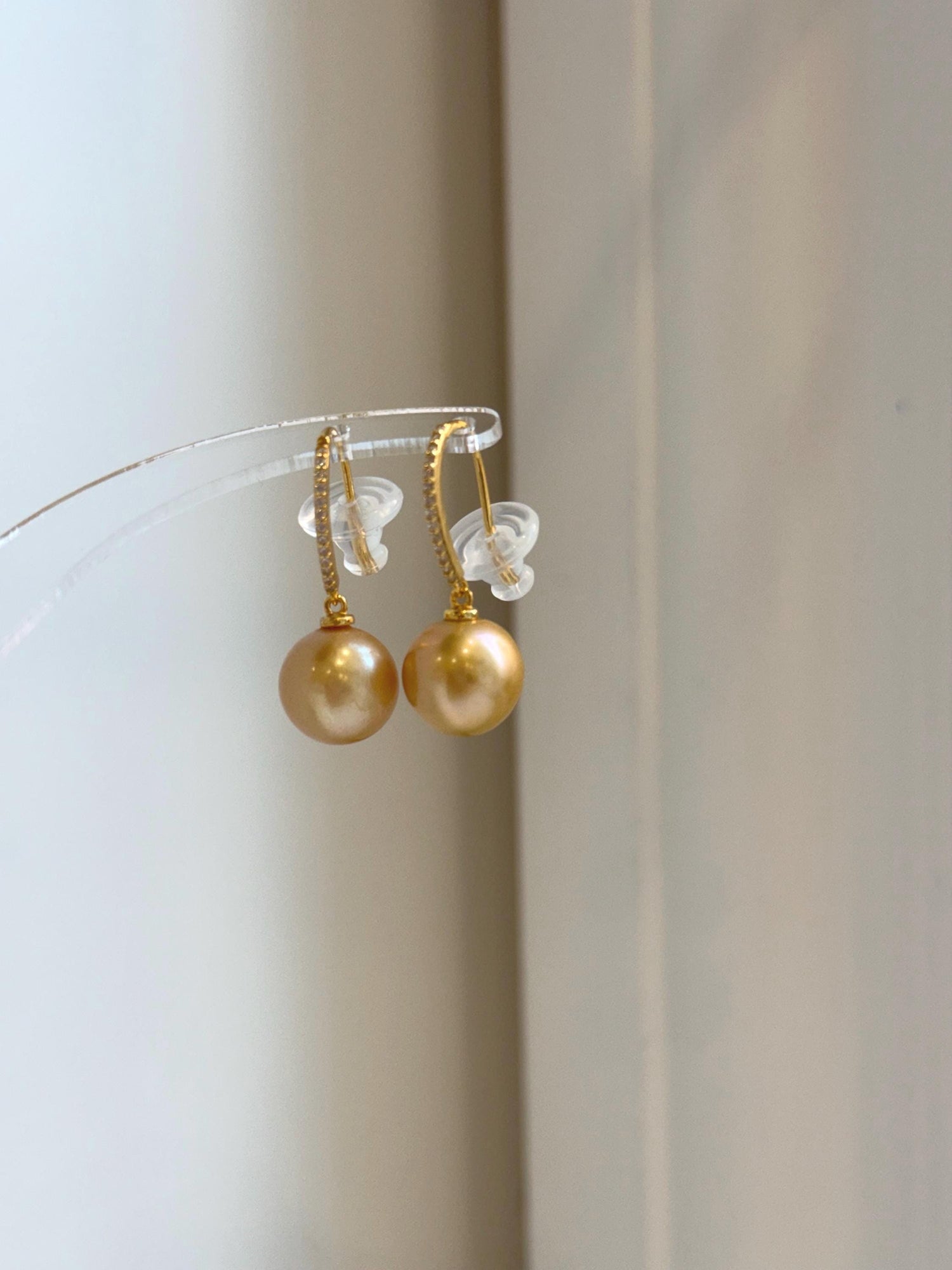 Elly’s 10.8mm Edison deep gold Pearls Earrings Hooks: Extreme luster Mirrored,  2.8cm high, S925 silver earrings. gift for her  birthday