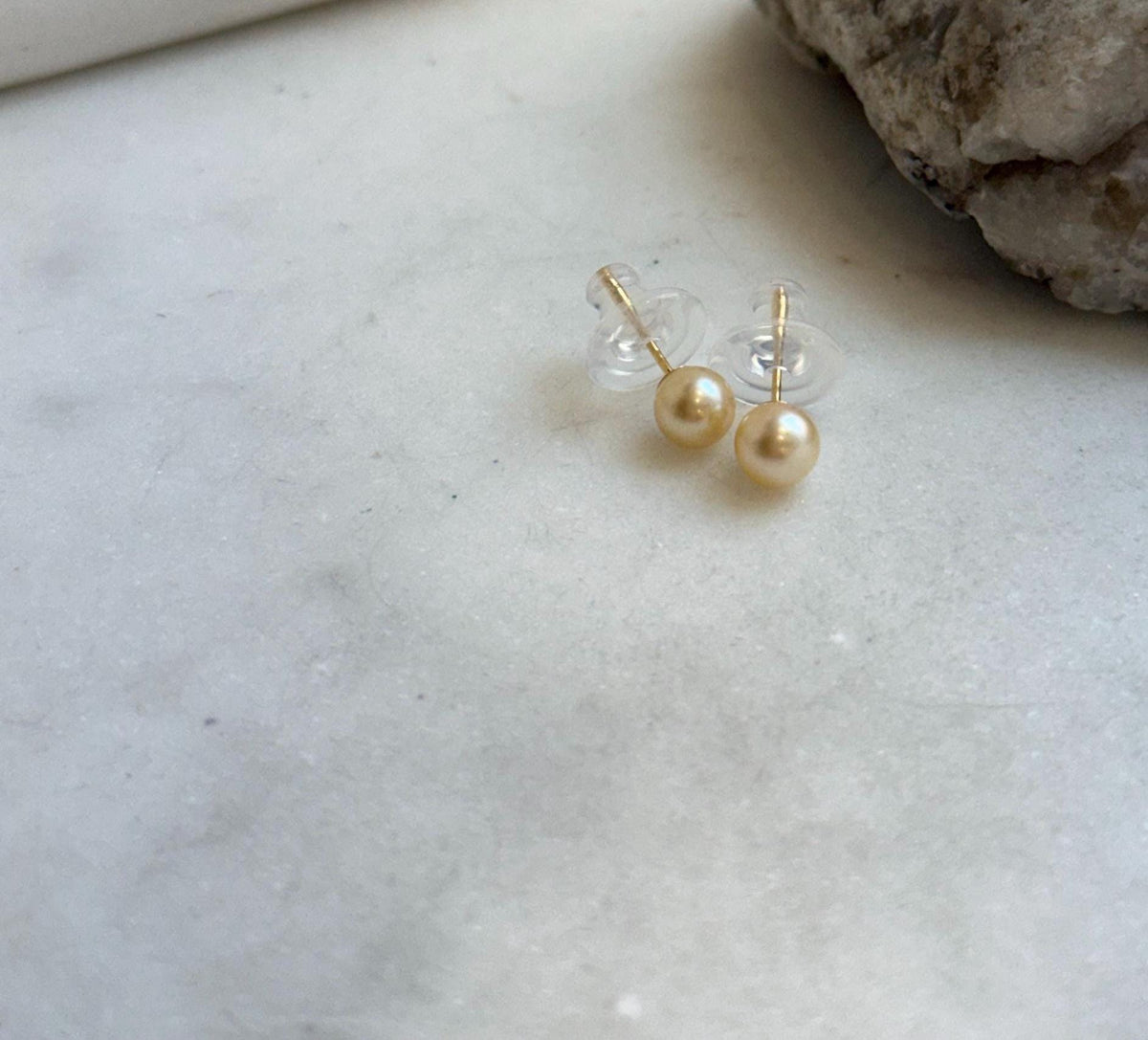 Elly’s 5.8mm Akoya golden ocean pearls Earrings studs: Extreme luster mirrored, s925 silver minimalist daily earrings stud.