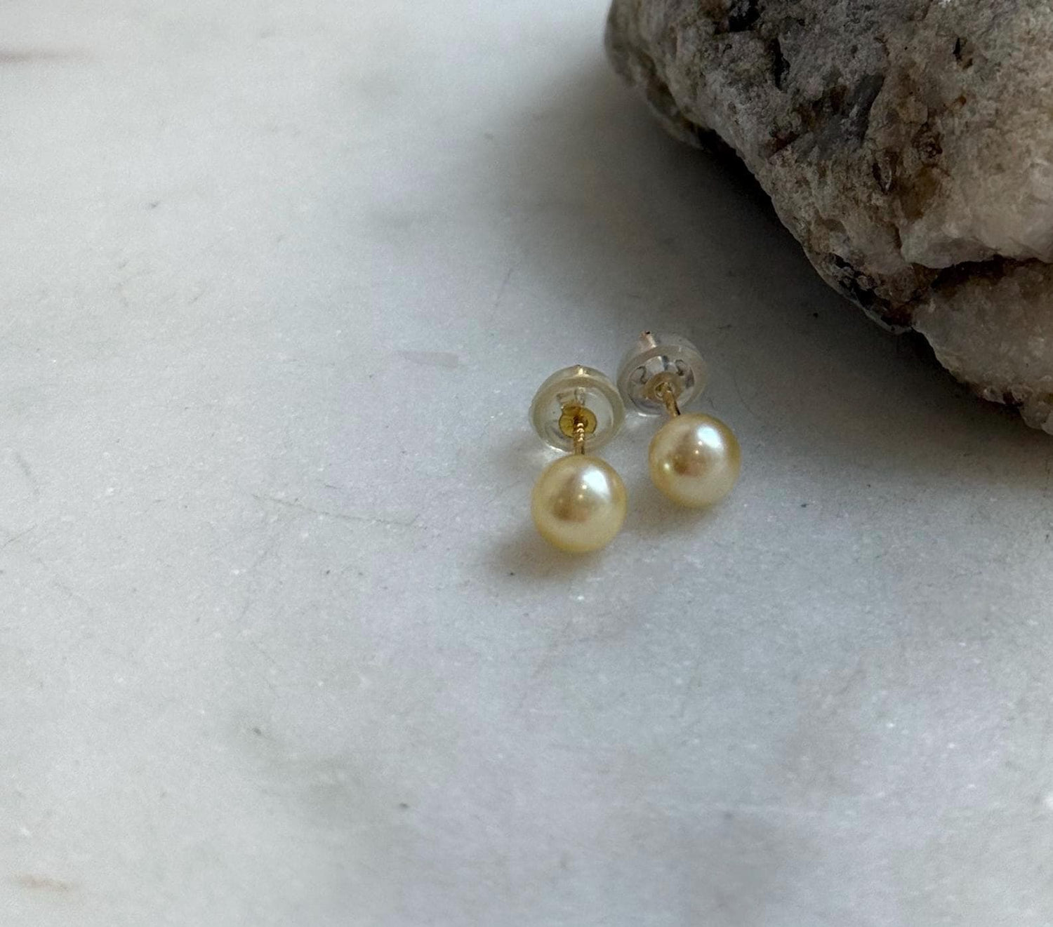 Elly’s 5.6mm Akoya golden ocean pearls Earrings studs: Extreme luster mirrored, s925 silver minimalist daily earrings stud.