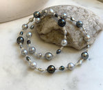 Elly’s Au750 18k White gold saltwater keshi pearls Necklace: Extreme luster, Tahitian Keshi Akoya Ocean pearls, 18.1”, 18k gold elegant unique pearls necklace. gift for her birthday