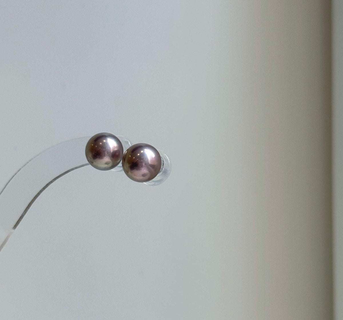 Elly’s 9.9mm Edison Metallic Rose Pearls Earrings studs: Extreme luster Mirrored, S925 silver Classic minimalist earrings studs. gift for her