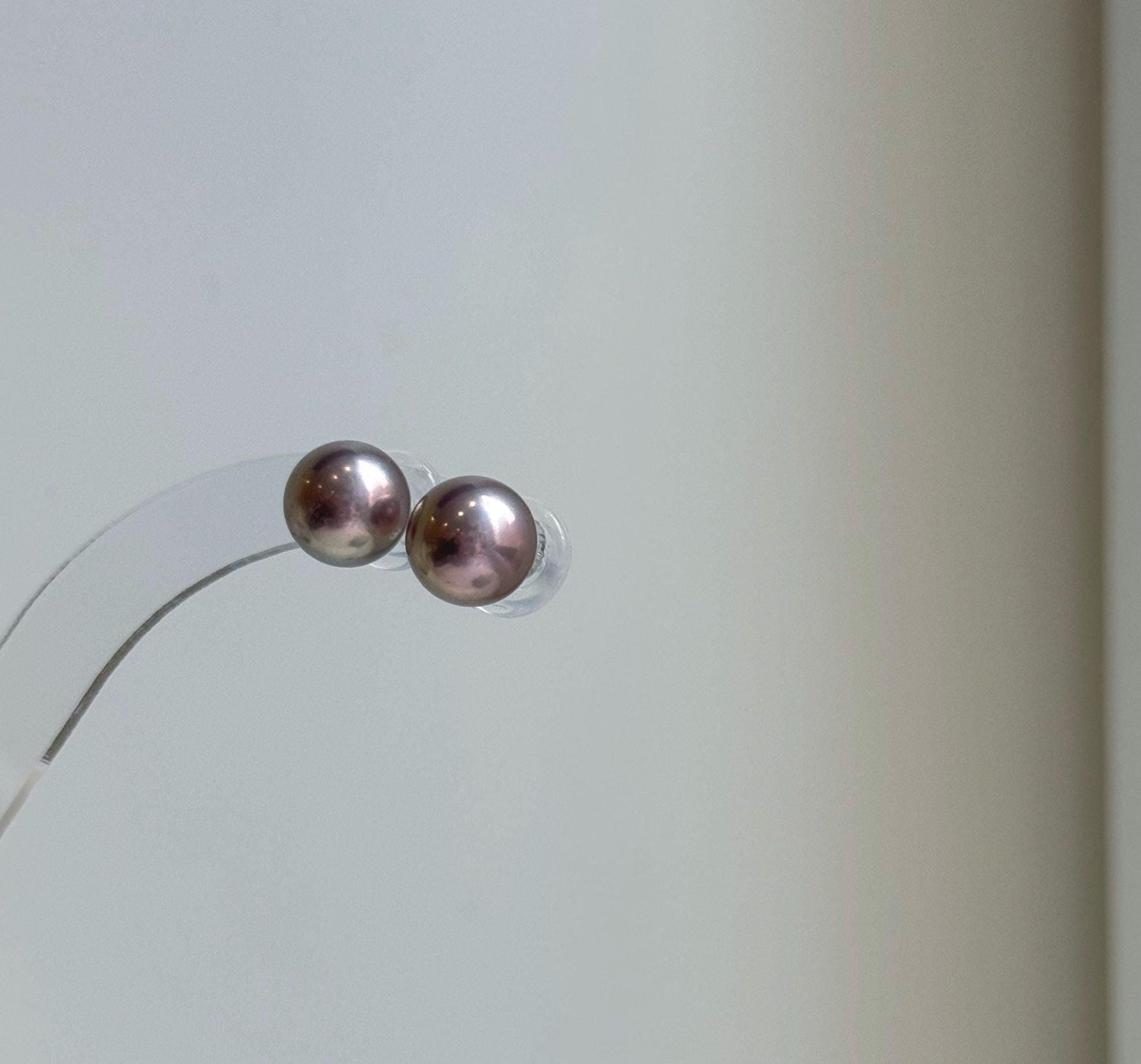 Elly’s 9.9mm Edison Metallic Rose Pearls Earrings studs: Extreme luster Mirrored, S925 silver Classic minimalist earrings studs. gift for her