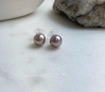 Elly’s 9.9mm Edison Metallic Rose Pearls Earrings studs: Extreme luster Mirrored, S925 silver Classic minimalist earrings studs. gift for her birthday