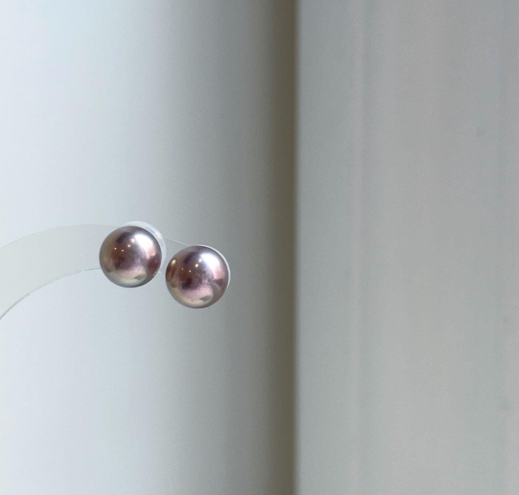 Elly’s 9.9mm Edison Metallic Rose Pearls Earrings studs: Extreme luster Mirrored, S925 silver Classic minimalist earrings studs. gift for her daily office pearls earrings