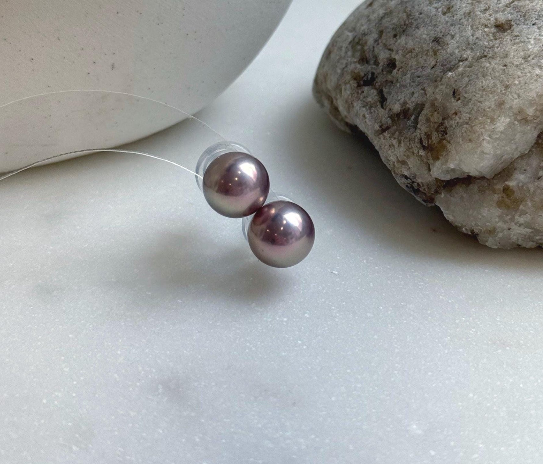 Elly’s 9.9mm Edison Metallic Rose Pearls Earrings studs: Extreme luster Mirrored, S925 silver Classic minimalist earrings studs. gift for her daily office pearls earrings