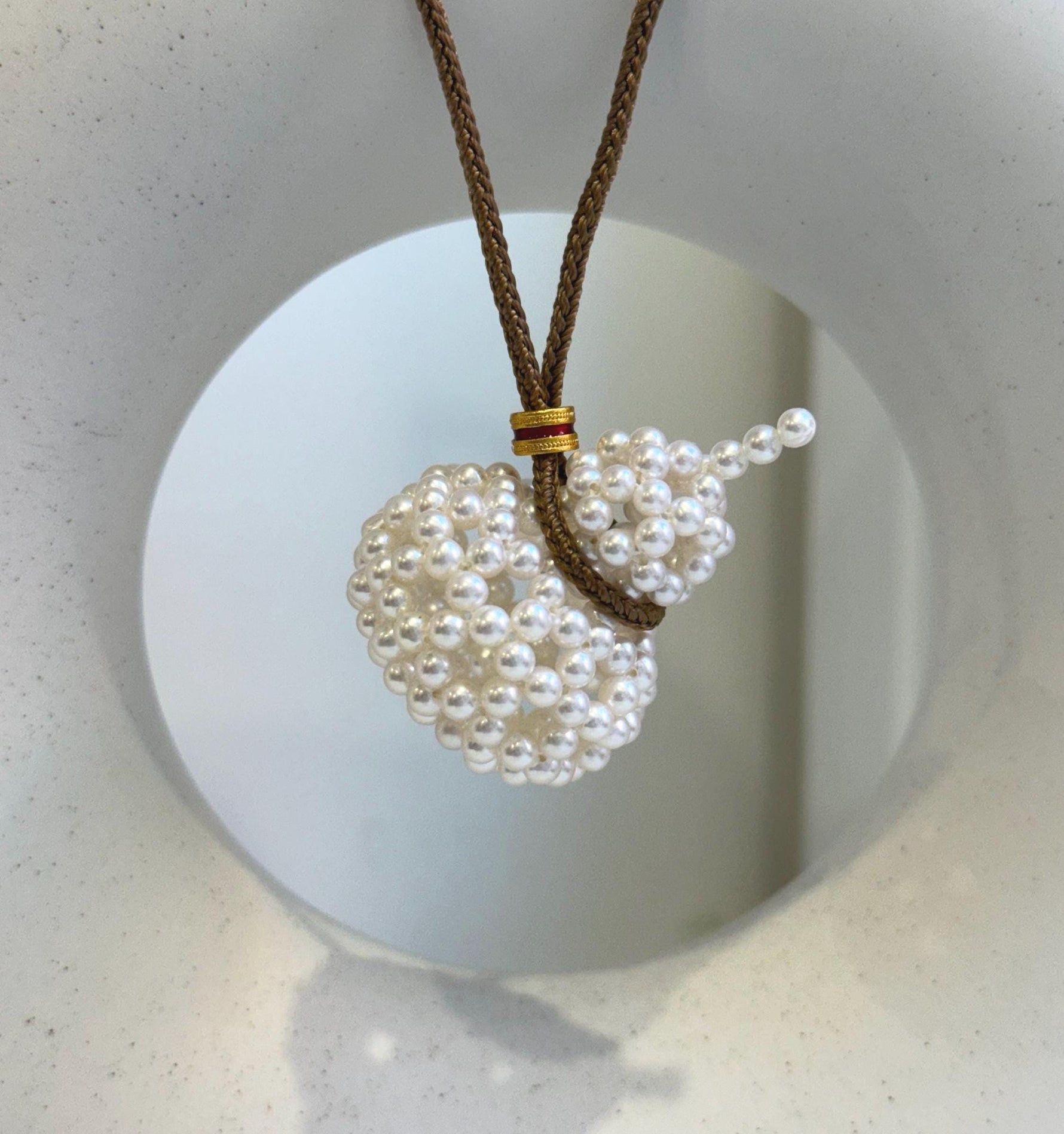 Elly’s white Pearls Gourd pendant: 3-3.5mm, Extreme luster mirrored, 3cm dia x 4cm high, thread Necklace set. gift for Chinese new year