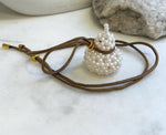 Elly’s white Pearls Gourd pendant: 3-3.5mm, Extreme luster mirrored, 3cm dia x 4cm high, thread Necklace set. gift for Chinese new year jewelry
