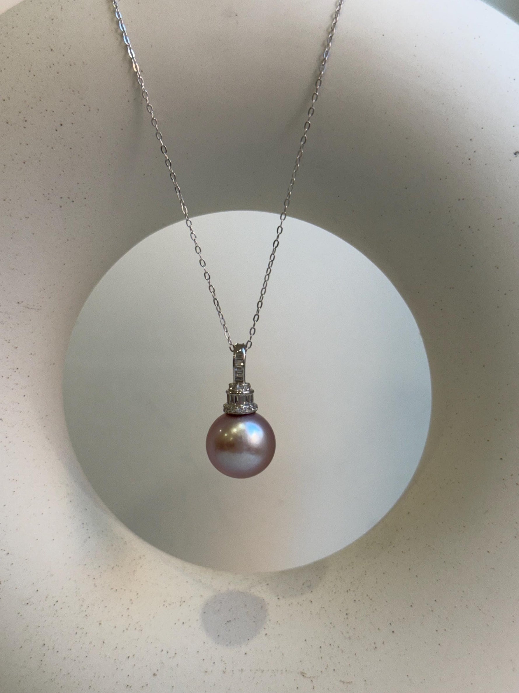 Elly’s 13.3mm Edison Pearl Pendant: Extreme luster mirrored, rose pearl, s925 silver minimalist pendant necklace set. gift for her