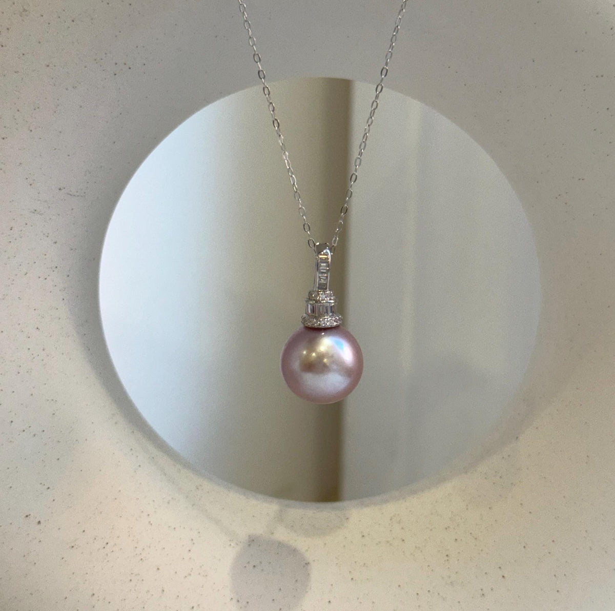 Elly’s 13.3mm Edison Pearl Pendant: Extreme luster mirrored, rose pearl, s925 silver minimalist pendant necklace set. gift for her