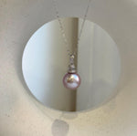 Elly’s 13.3mm Edison Pearl Pendant: Extreme luster mirrored, rose pearl, s925 silver minimalist pendant necklace set. gift for her