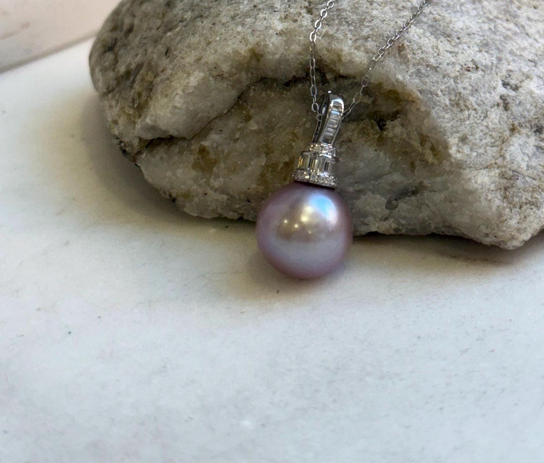 Elly’s 13.3mm Edison Pearl Pendant: Extreme luster mirrored, rose pearl, s925 silver minimalist pendant necklace set. gift for her anniversary
