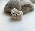 Elly’s 3D Heart white small pearls pendant: Extreme luster mirrored, 3.9-4.5mm, 3.5x3cm, S925 silver chain set. Pearl jewelry idea.