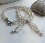 Elly’s 4-ply 3-4mm white keshi pearls necklace: Extreme luster, Handmade, 17.3”, fancy necklace strand. gift for her anniversary