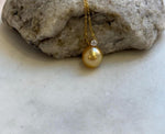 Elly’s Au750 18k gold South sea golden Pearl pendant: Extreme luster mirrored, 10.4mm, 1.4cm high, 18k gold pendant S925 silver chain set. gift for her daily wear pearl necklace