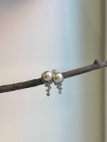 Elly’s 10mm Australian Ocean White Pearls Earrings Chandeliers: Extreme luster mirrored, S925 silver vintage earrings. high quality gift for her Valentine’s Day