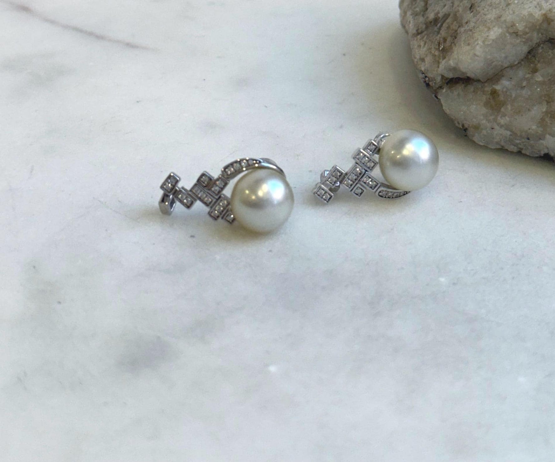 Elly’s 10mm Australian Ocean White Pearls Earrings Chandeliers: Extreme luster mirrored, S925 silver vintage earrings. high quality gift for her Valentine’s Day