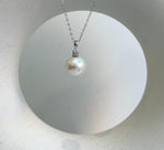 Elly’s 11.3mm White Edison Pearl pendant: Extreme luster mirrored, 2cm, S925 silver minimalist pendant chain set. gift for her holiday