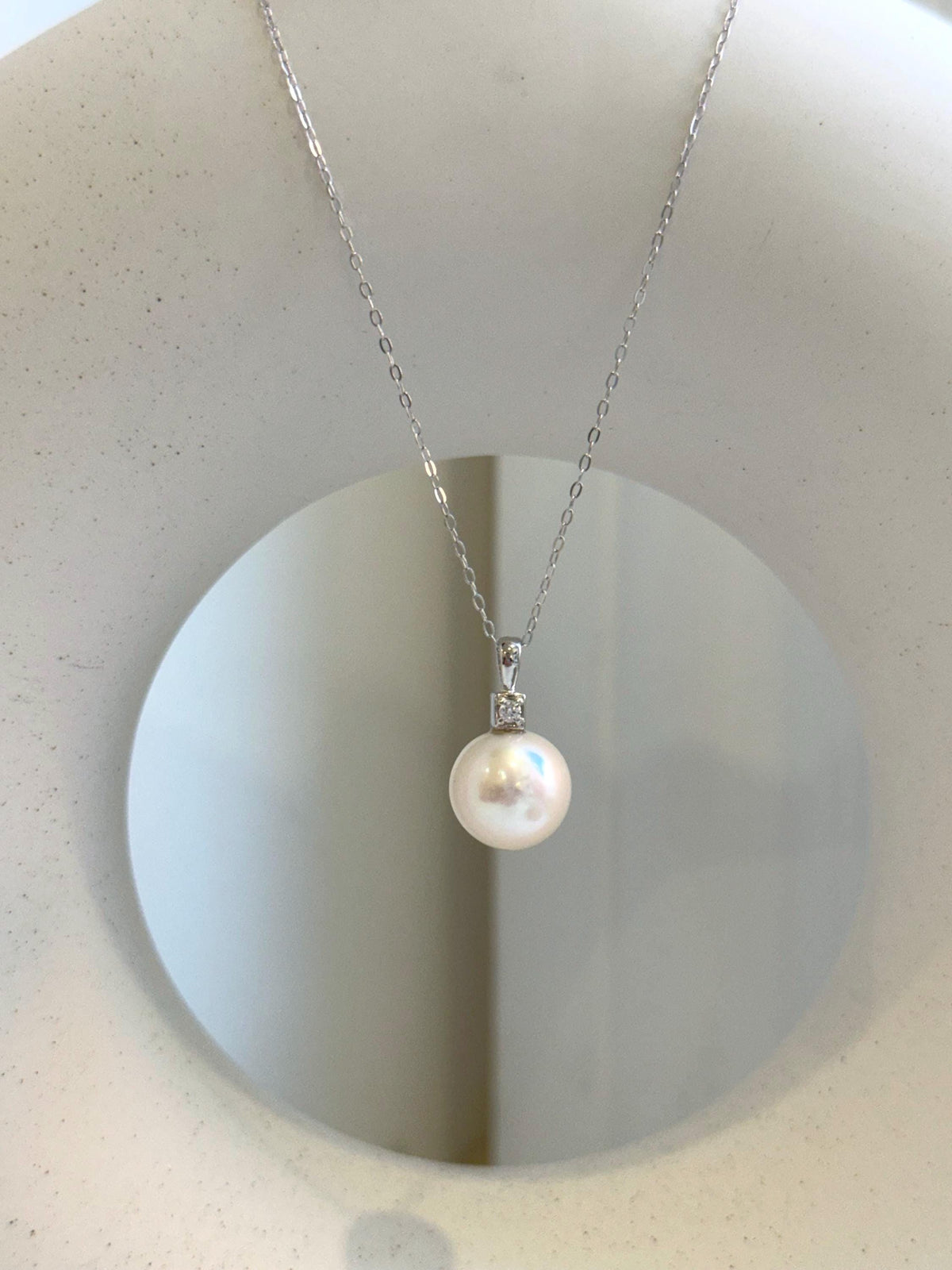Elly’s 11.3mm White Edison Pearl pendant: Extreme luster mirrored, 2cm, S925 silver minimalist pendant chain set. gift for her Valentine’s Day