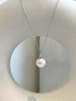 Elly’s 11.3mm White Edison Pearl pendant: Extreme luster mirrored, 2cm, S925 silver minimalist pendant chain set. gift for her Valentine’s Day