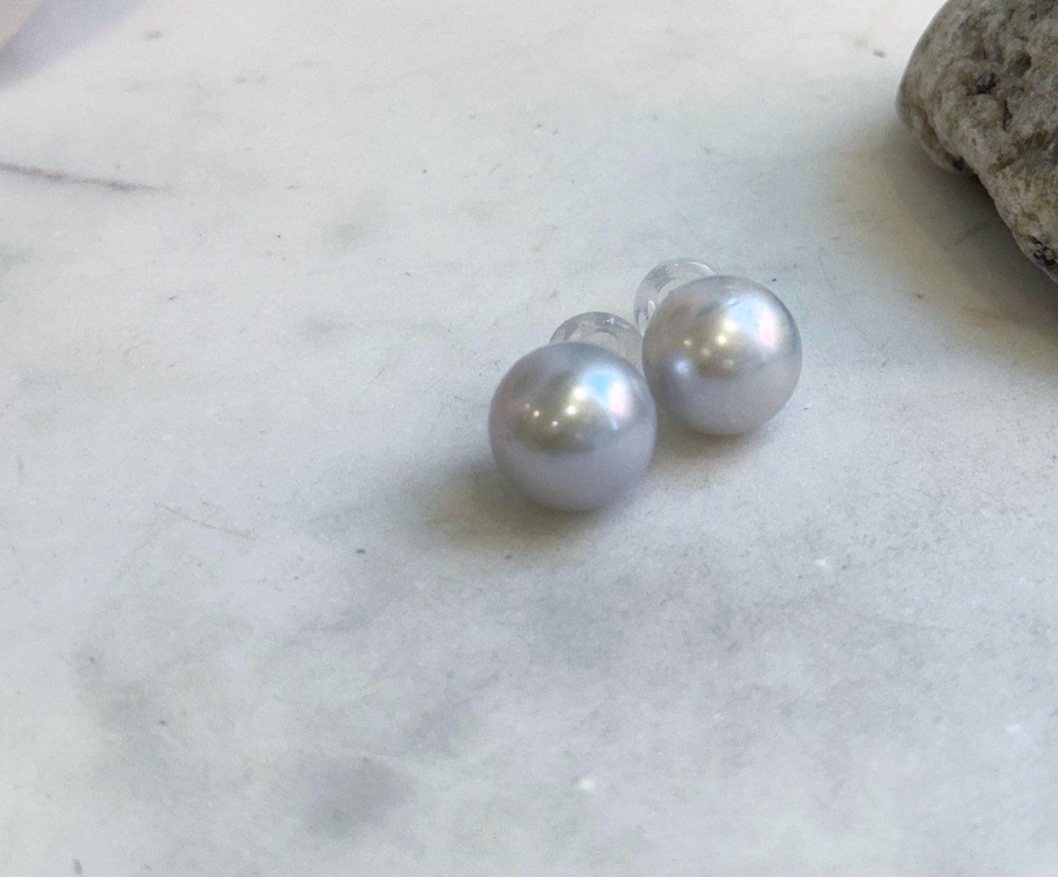 Elly’s 14.8mm Huge Edison blue silver Pearls Earrings Studs: Extreme luster, S925 silver cool minimalist big earrings. Pearl Jewelry Idea