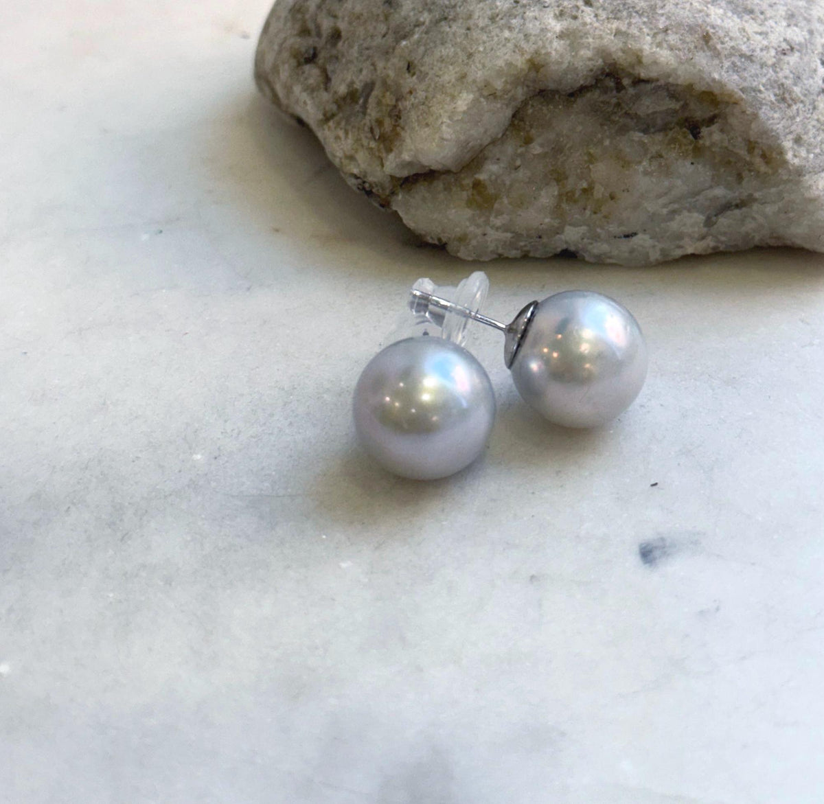 Elly’s 14.8mm Huge Edison blue silver Pearls Earrings Studs: Extreme luster, S925 silver cool minimalist big earrings. Pearl Jewelry Idea