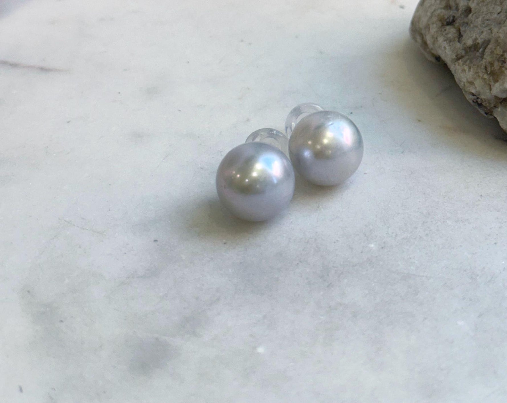 Elly’s 14.8mm Huge Edison blue silver Pearls Earrings Studs: Extreme luster, S925 silver cool minimalist big earrings. Pearl Jewelry Idea
