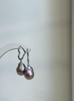 Elly’s Freshwater baroque pearls Heart Earrings: Extreme luster mirrored, Rose Iridescent, to 18mm, S925 silver earrings.Pearl Jewelry Idea.