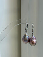 Elly’s Freshwater baroque pearls Heart Earrings: Extreme luster mirrored, Rose Iridescent, to 18mm, S925 silver earrings.Pearl Jewelry Idea. baroque earrings