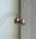 Elly’s 13.1mm Edison Pearls Earrings Hoops: Extreme luster Mirrored, rose green pearls, 2.5cm high, S925 silver earrings.