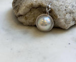 Elly’s 15.7mm Japanese white iridescent Ocean Round Mabe Pearl Pendant: Extreme luster, S925 Silver base pendant Set. Valentine’s Day gift.