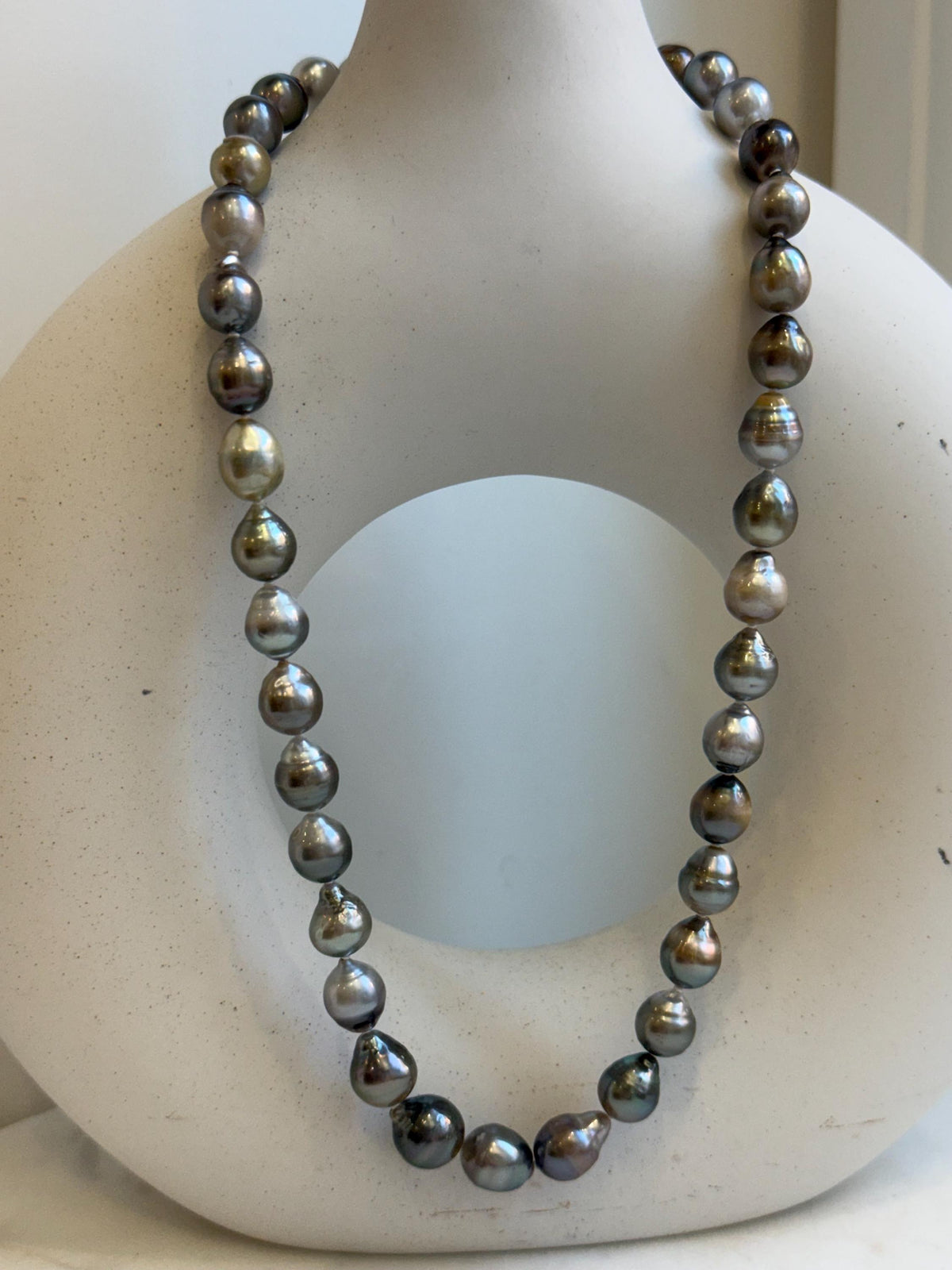 Elly’s 8.2-10.4mm 39pcs Tahitian multicolor Ocean pearls necklace: Extreme luster, Hand knotted, 17.6”, S925 silver necklace strand, gift for her anniversary