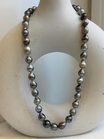 Elly’s 8.2-10.4mm 39pcs Tahitian multicolor Ocean pearls necklace: Extreme luster, Hand knotted, 17.6”, S925 silver necklace strand, gift for her anniversary
