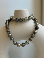 Elly’s 8.2-10.4mm 39pcs Tahitian multicolor Ocean pearls necklace: Extreme luster, Hand knotted, 17.6”, S925 silver necklace strand, gift for her