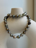 Elly’s 8.2-10.4mm 39pcs Tahitian multicolor Ocean pearls necklace: Extreme luster, Hand knotted, 17.6”, S925 silver necklace strand, gift for her holiday