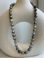 Elly’s 8.2-10.4mm 39pcs Tahitian multicolor Ocean pearls necklace: Extreme luster, Hand knotted, 17.6”, S925 silver necklace strand, gift for her