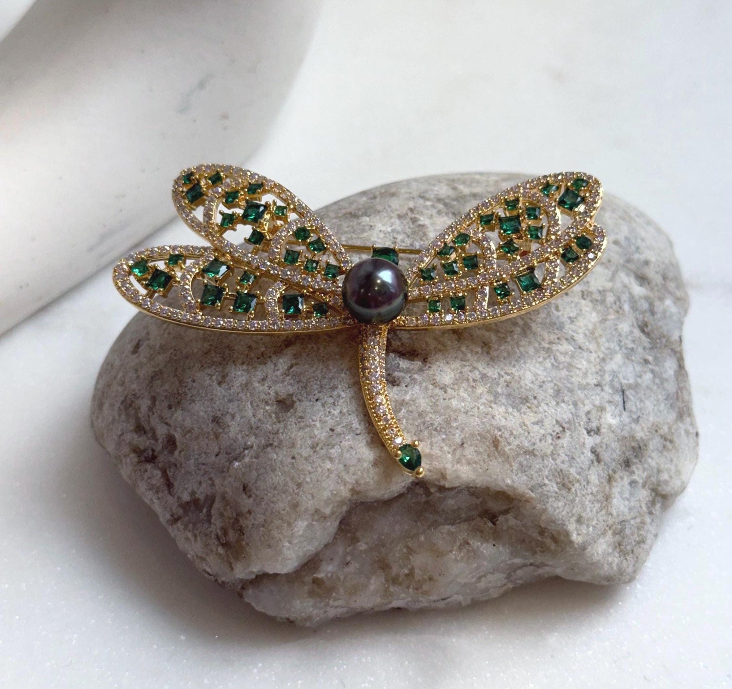 Elly’s 9.4mm Tahitian peacock Ocean Dragonfly Brooch Pendant 2in1: Extreme Luster mirrored,7.5x5cm, gift for her daily brooch