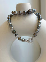 Elly’s 8.1-10.6mm 41pcs Tahitian Ocean pearls necklace: Extreme luster, Hand knotted, 17.8”, S925 silver necklace strand, gift for her