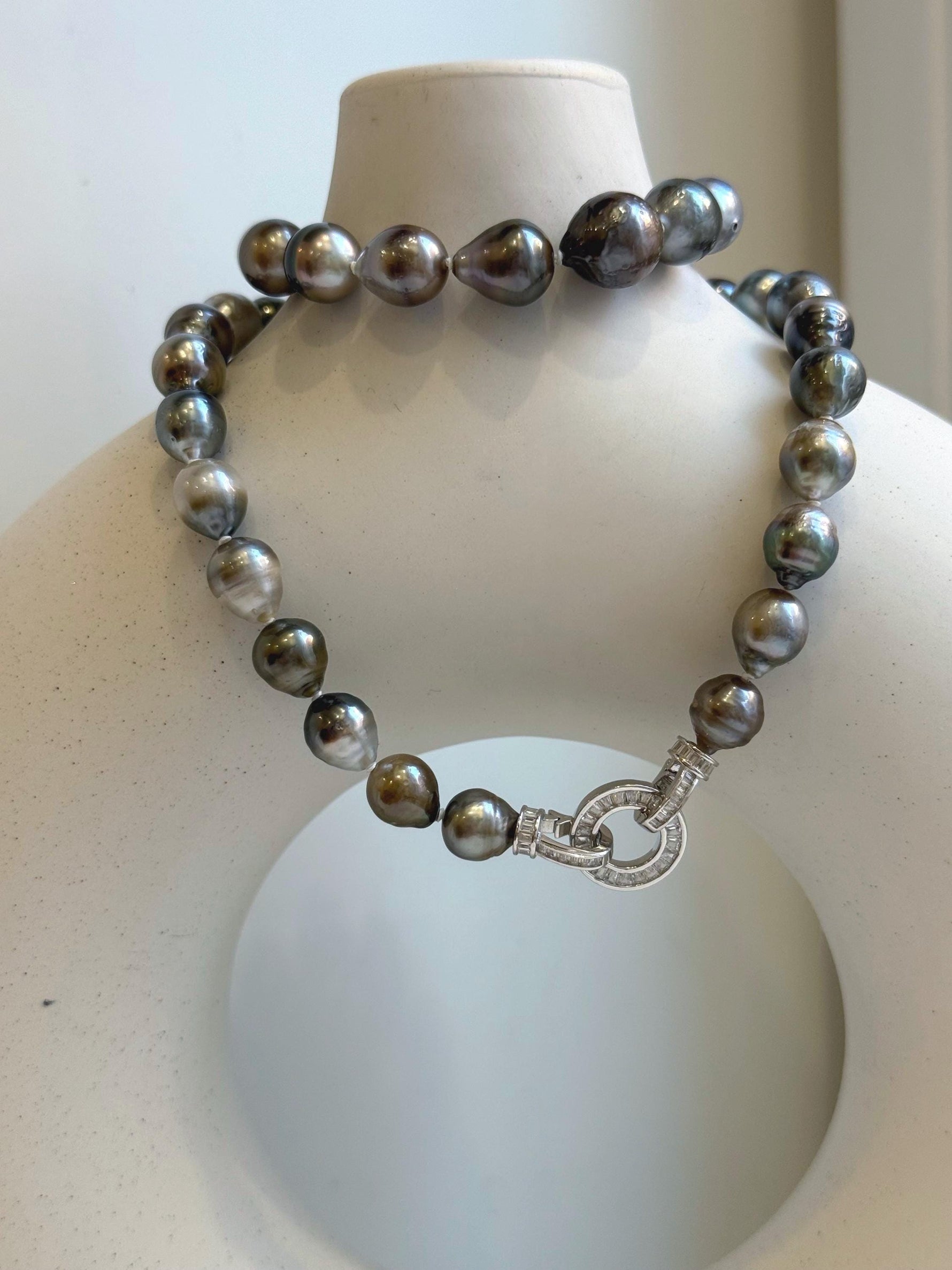 Elly’s 8.1-10.6mm 41pcs Tahitian Ocean pearls necklace: Extreme luster, Hand knotted, 17.8”, S925 silver necklace strand, gift for her