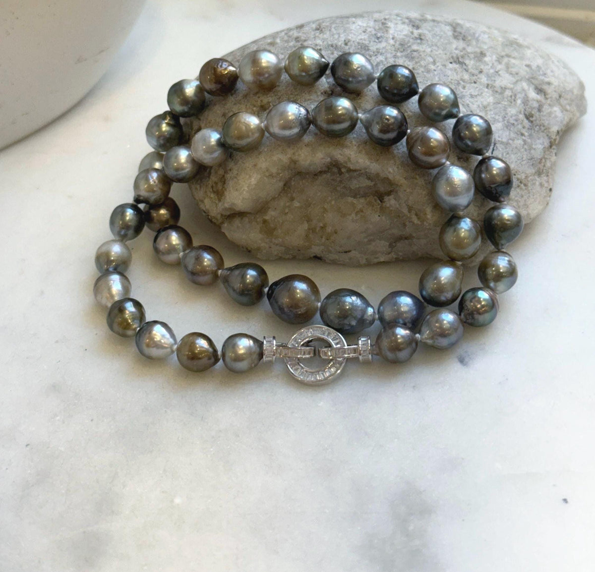 Elly’s 8.1-10.6mm 41pcs Tahitian Ocean pearls necklace: Extreme luster, Hand knotted, 17.8”, S925 silver necklace strand, gift for her